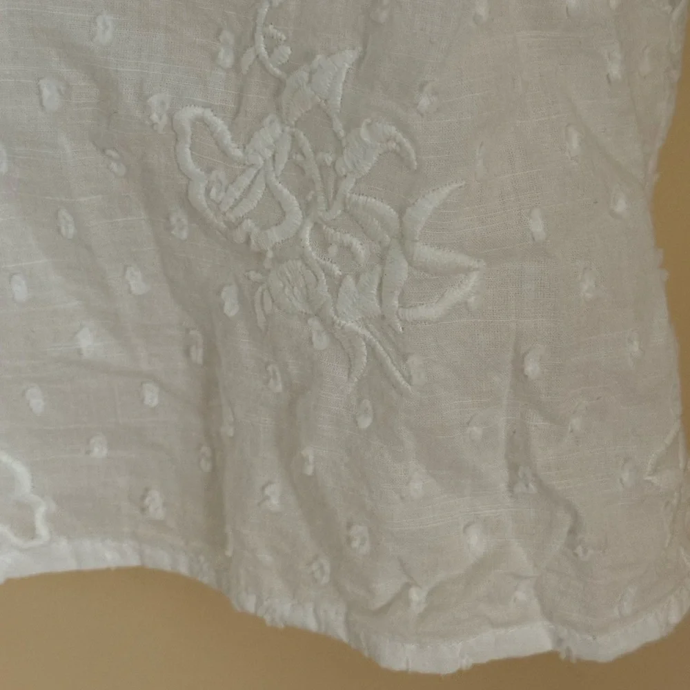 Anthropologie‎ White Puff Sleeve Ruffled Blouse Sz 10
